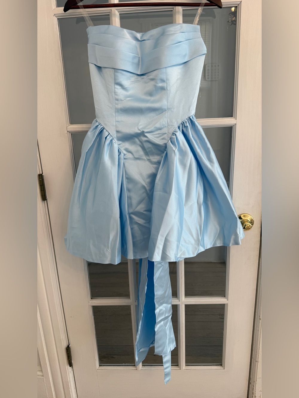 MISS VEIL Women's Light Blue Satin Strapless Lace Up Mini Party Dress Size XS